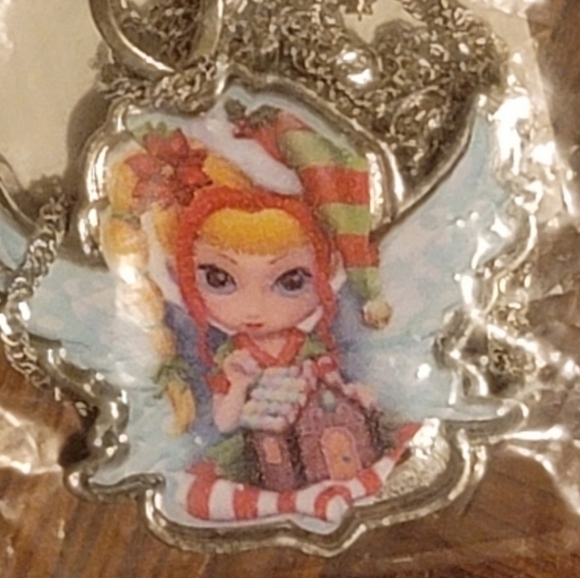FAIRY ELF Necklace pendant and chain striped cap and leggings - Picture 1 of 2